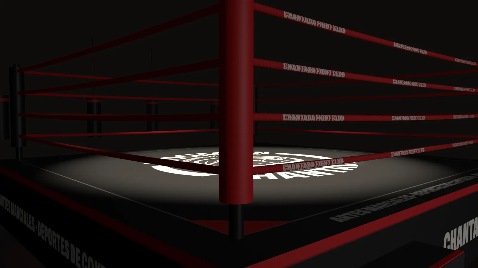 La esquina roja del ring, con las cuerdas forradas de venda